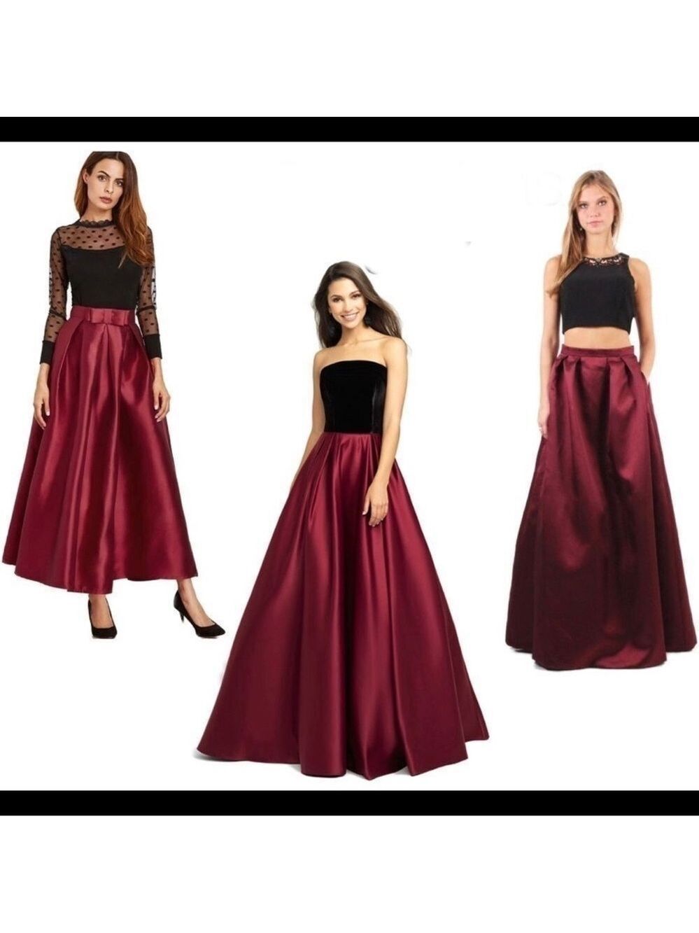 𝅺BURGUNDY maroon plum wine coloured satin maxi skirt size 4